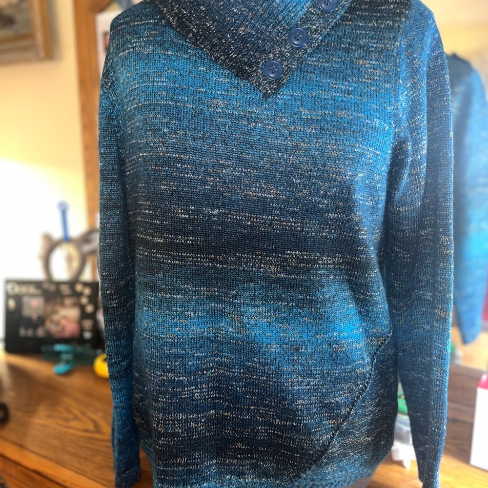 Woman’s Blue Sweater with Button Collar